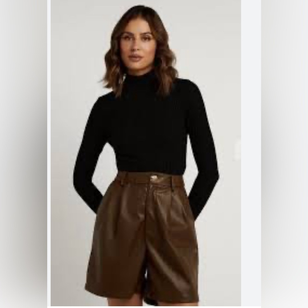 DISSH Brown Faux Leather High-Waist Shorts